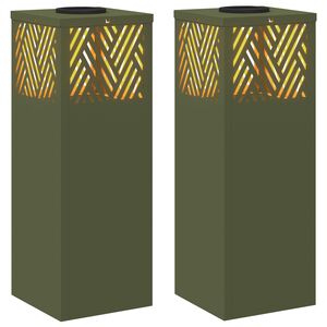 vidaXL Luz Solar LED de Caminho 2 pcs Verde Oliva A&ccedil;o Laminado a Frio