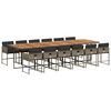 vidaXL 13 pcs conjunto jantar p/ jardim c/ almofad&otilde;es vime PE cinzento