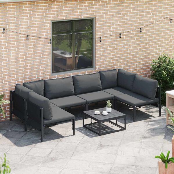 vidaXL Conjunto de Sof&aacute; de Jardim com almofada 6 pcs Preto A&ccedil;o