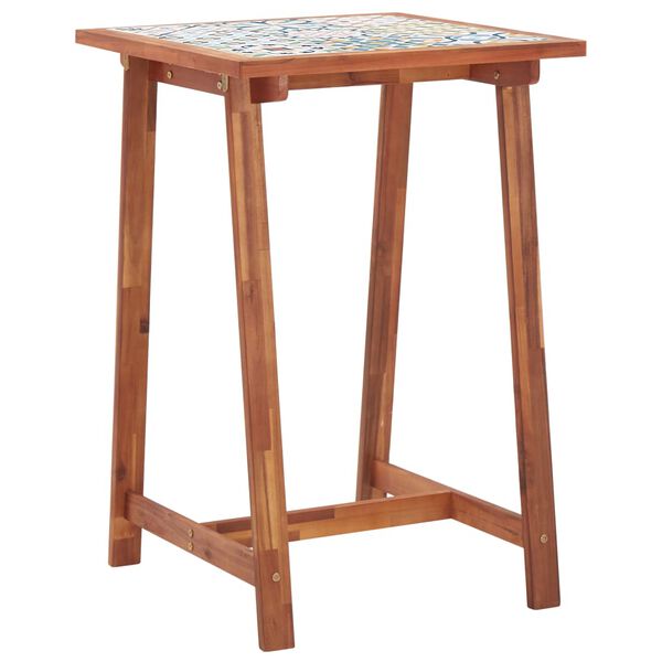 vidaXL 3 pcs conjunto de bar exterior tampo em mosaico e ac&aacute;cia maci&ccedil;a