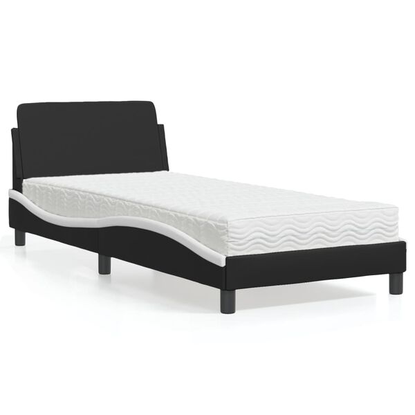 vidaXL Cama com colch&atilde;o Dover 90x200 cm couro artificial preto e branco