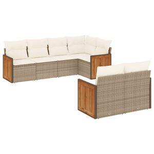 vidaXL 7 pcs conjunto de sof&aacute;s p/ jardim com almofad&otilde;es vime PE bege