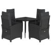 vidaXL 5 pcs conjunto de jantar p/ jardim c/ almofad&otilde;es vime PE preto
