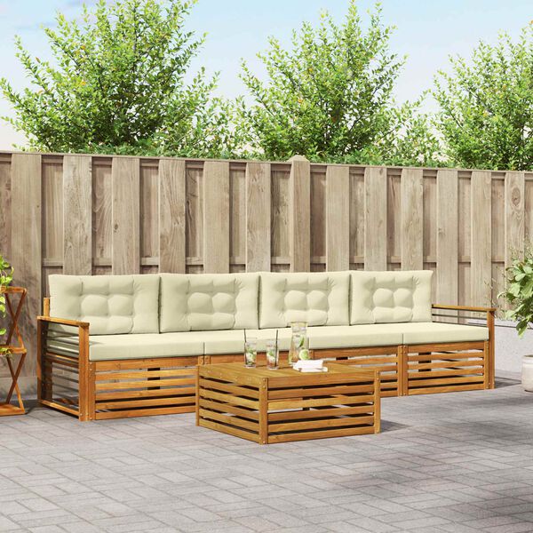 vidaXL Conjunto de Sof&aacute;s para Exterior 5 pcs Natural e Creme