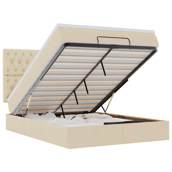 vidaXL Estrutura de cama otomana com colch&atilde;o tecido creme 140x200cm