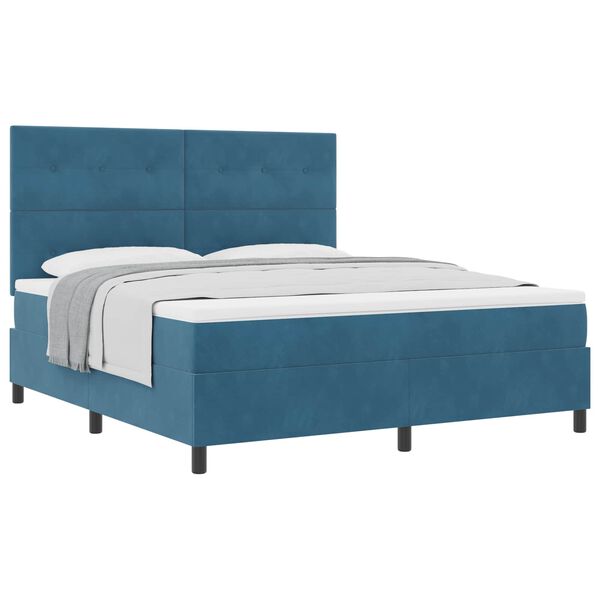 vidaXL Cama Box com colch&atilde;o Azul Escuro 180 x 200 cm Veludo