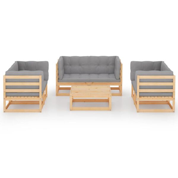 vidaXL 7 pcs conjunto lounge de jardim c/ almofadões pinho maciço