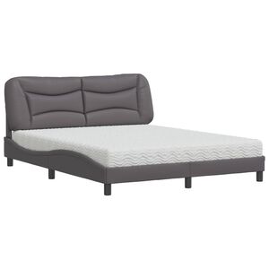 vidaXL Cama com colch&atilde;o Hvar 160x200 cm couro artificial cinzento