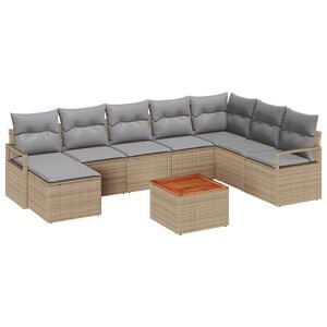 vidaXL Conjunto de Sof&aacute; de Jardim 9 unid. Bege vime PE
