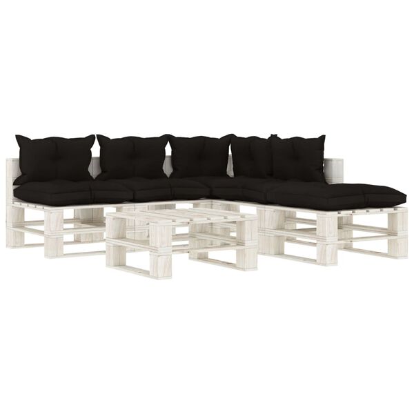 vidaXL 6 pcs conjunto lounge de jardim em paletes c/ almofad&otilde;es preto