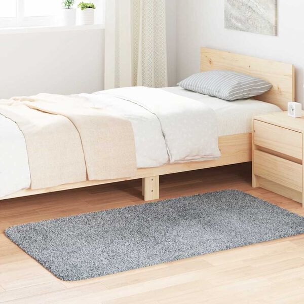 vidaXL Tapete shaggy de pelo alto NAVARRA 80x150 cm cinzento-claro