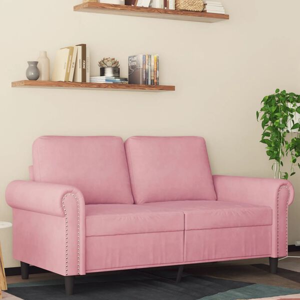 vidaXL Sofá de 2 lugares veludo 120 cm rosa