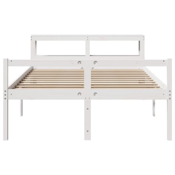 vidaXL Cama para idosos com cabeceira 140x190 cm pinho maci&ccedil;o branco