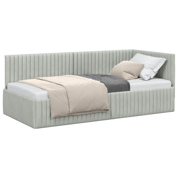 vidaXL Estrutura de Cama de Canto Cinzento-claro 90 cm x 190 cm Veludo