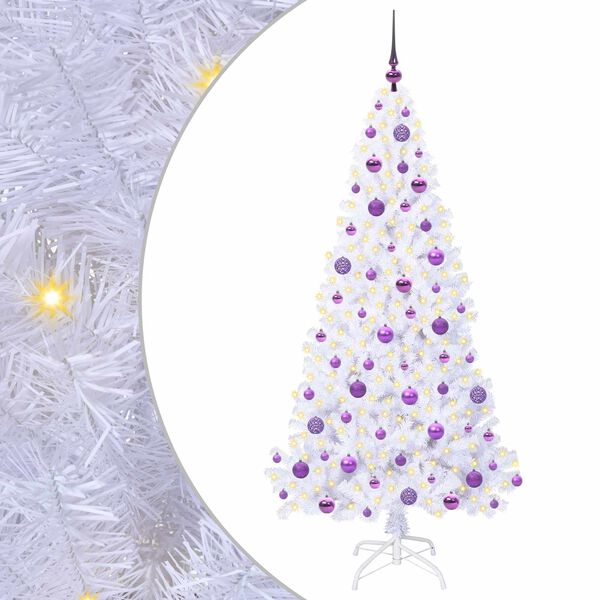 vidaXL Árvore de Natal Artificial com 300 LEDs Branco 180 cm PVC e Aço