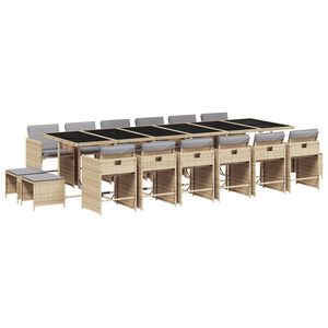 vidaXL 11 pcs conj. jantar jardim c/ almofad&otilde;es vime PE bege misturado