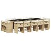 vidaXL 15 pcs conjunto de jantar p/ jardim com almofad&otilde;es vime PE bege