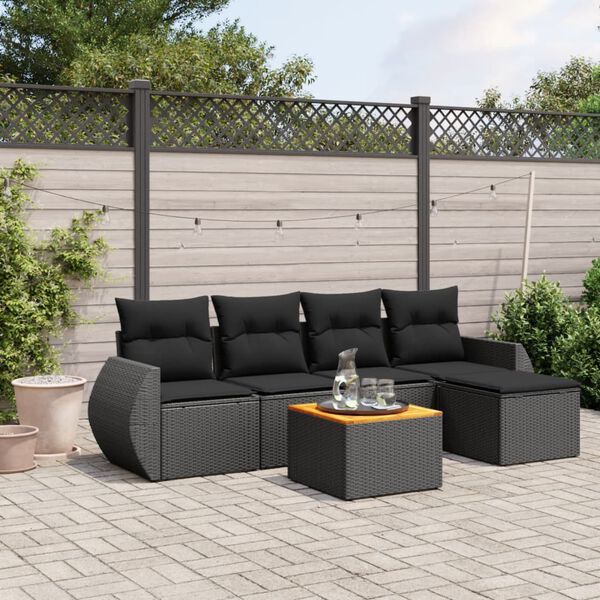 vidaXL 6 pcs conjunto sof&aacute;s de jardim c/ almofad&otilde;es vime PE preto