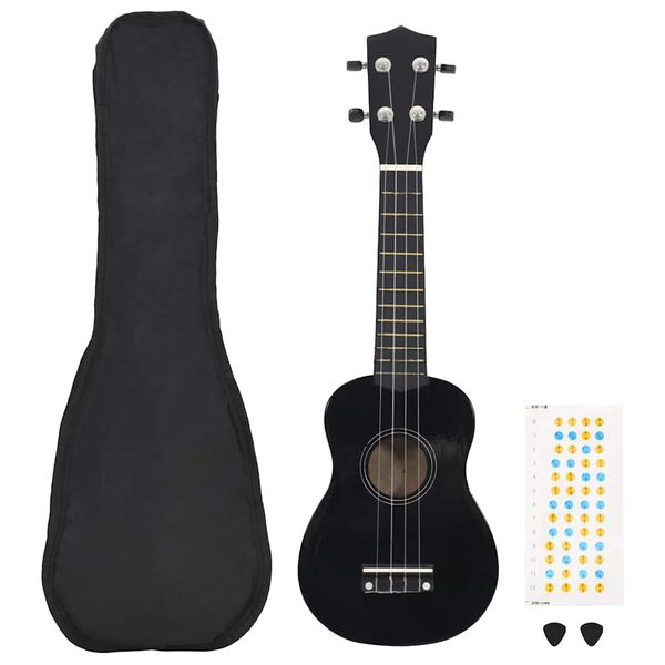 vidaXL Conjunto ukulele soprano infantil com saco 23" preto