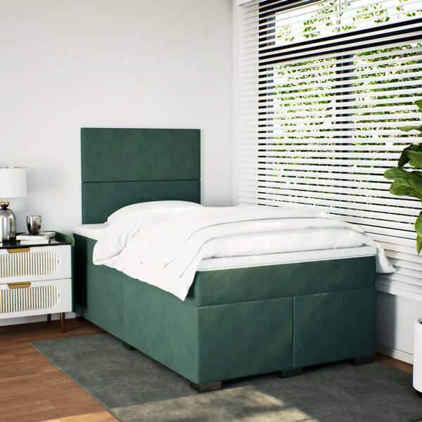 vidaXL Cama boxspring com colch&atilde;o 120x190 cm veludo verde-escuro