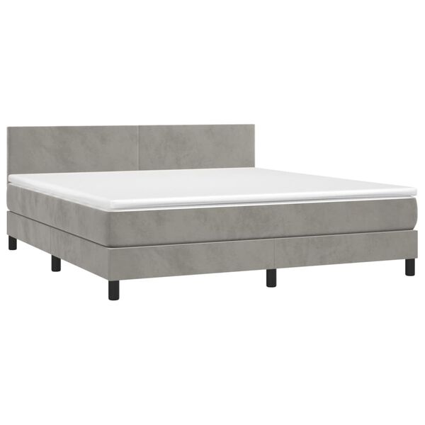 vidaXL Cama box spring c/ colch&atilde;o/LED 180x200 cm veludo cinzento-claro
