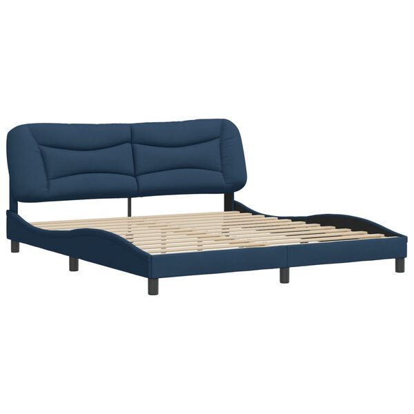 vidaXL Estrutura de cama sem colch&atilde;o Hvar 180x200 cm tecido azul