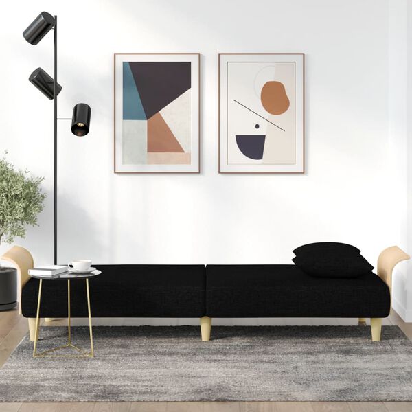 vidaXL Sofá-cama com apoio de braços tecido preto