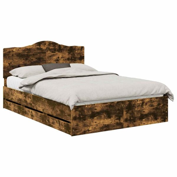 vidaXL Estrutura da Cama com gaveta Carvalho Defumado 160 x 200 cm