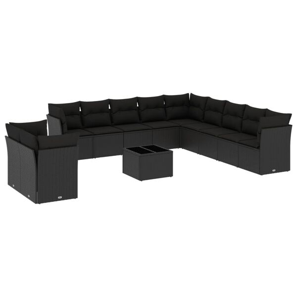 vidaXL 12 pcs conjunto de sof&aacute;s de jardim c/ almofad&otilde;es vime PE preto