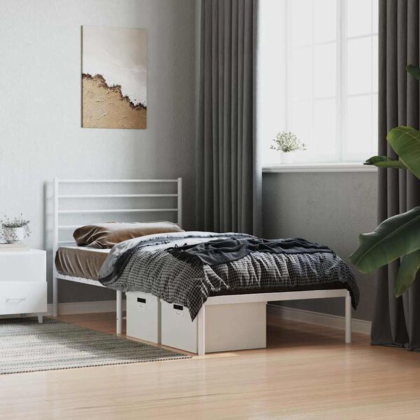 vidaXL Estrutura de cama com cabeceira 90x190 cm metal branco