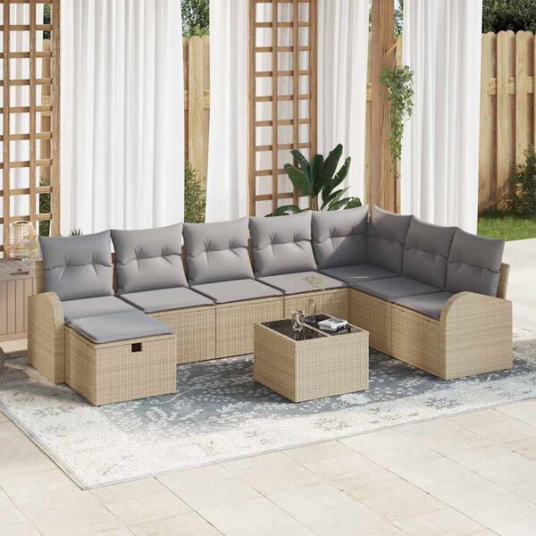 vidaXL Conjunto de Sof&aacute; de Jardim 9 pcs Bege Rattan Sint&eacute;tico