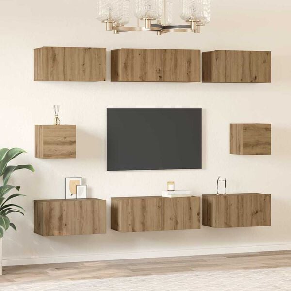 vidaXL Conjunto de m&oacute;vel de TV 8 pcs Carvalho Artesanal