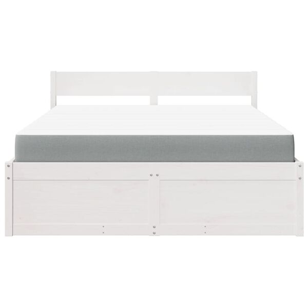 vidaXL Cama com gavetas e colch&atilde;o 140x200 cm pinho maci&ccedil;o branco