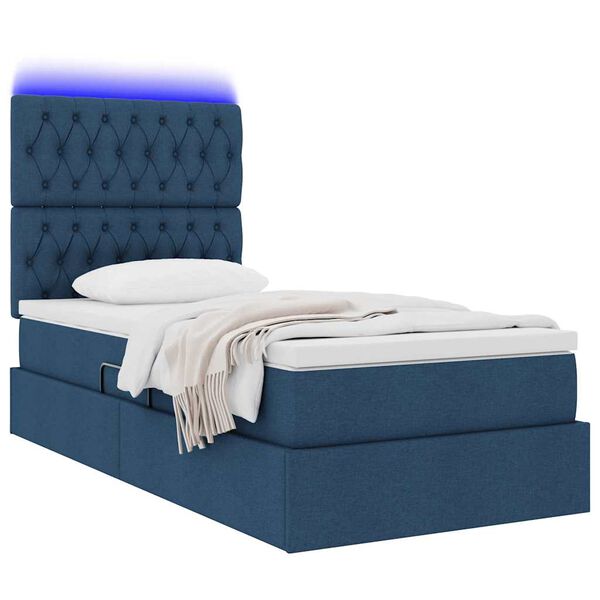 vidaXL Cama com arruma&ccedil;&atilde;o e LED com colch&atilde;o Azul 90 x 190 cm Poli&eacute;ster