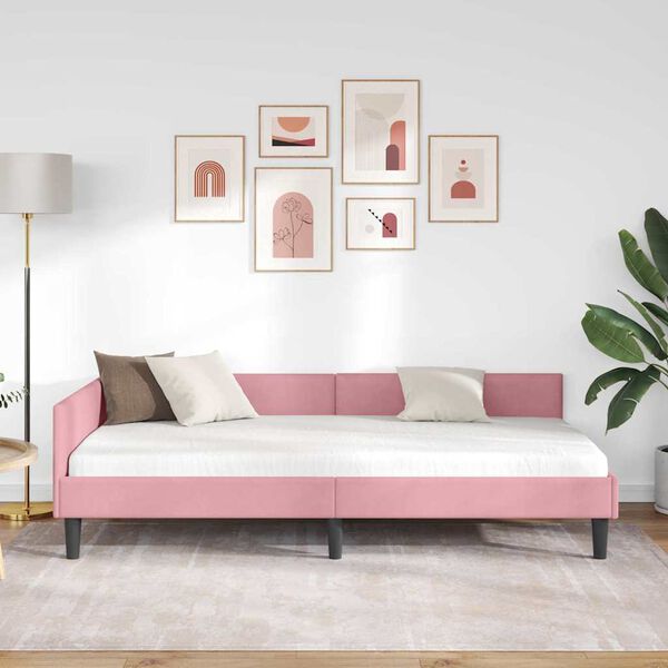 vidaXL Estrutura de Cama de Canto com cabeceira Rosa 100 cm x 200 cm