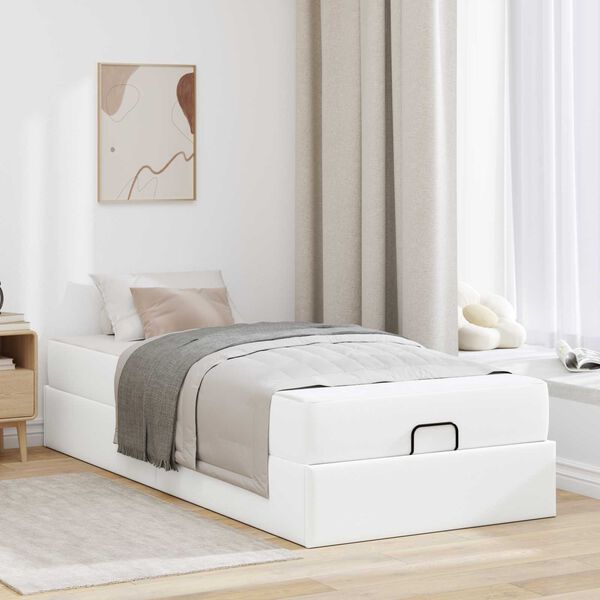 vidaXL Estrutura de cama com colch&atilde;o com colch&atilde;o 2 pcs Branco PVC