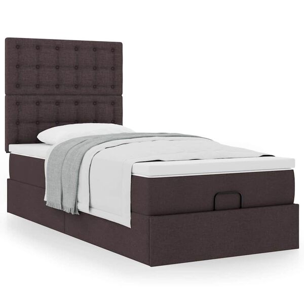 vidaXL Estrutura cama otomana colch&atilde;o 90x190 cm tecido castanho escuro