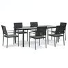 vidaXL 7 pcs conjunto de jantar p/ jardim c/ almofad&otilde;es vime PE e a&ccedil;o