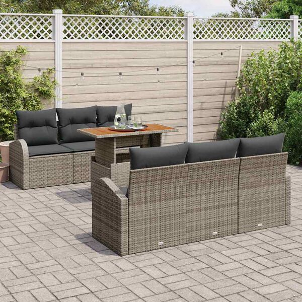 vidaXL Conjunto de Sof&aacute; de Jardim 7 pcs Cinzeto Rattan Sint&eacute;tico