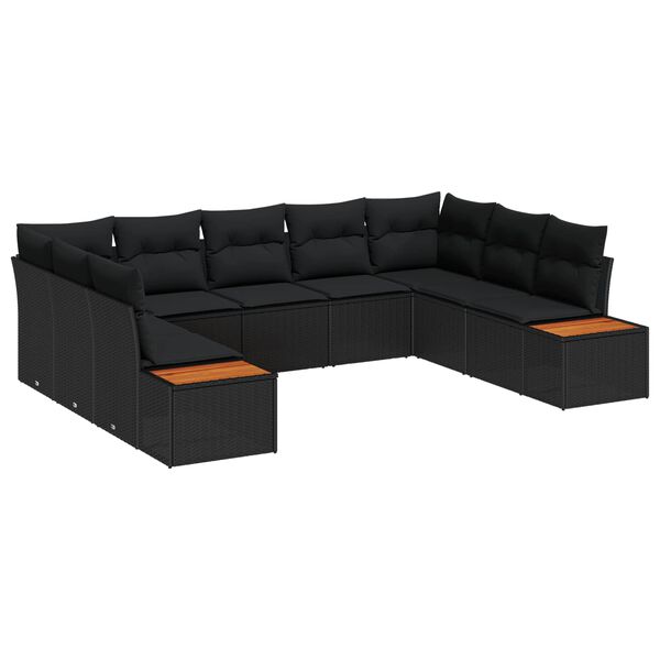 vidaXL Conjunto de Sof&aacute; de Jardim 9 pcs Preto Rattan Sint&eacute;tico