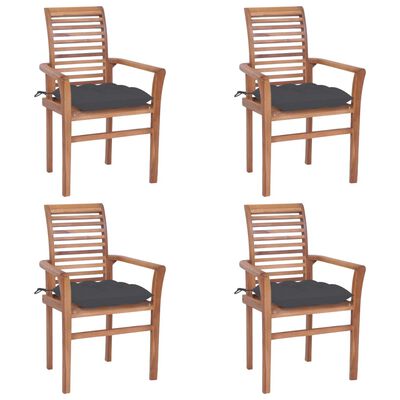 vidaXL Cadeiras de jantar 4 pcs c/ almofadões antracite teca