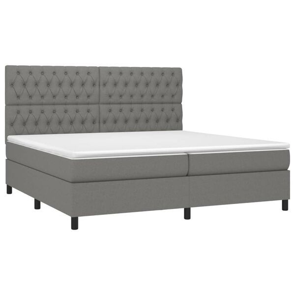 vidaXL Cama box spring c/ colch&atilde;o e LED 200x200 cm tecido cinza-escuro