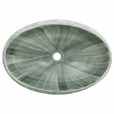 vidaXL Lavatório de bancada oval 59x40x15 cm cerâmica verde