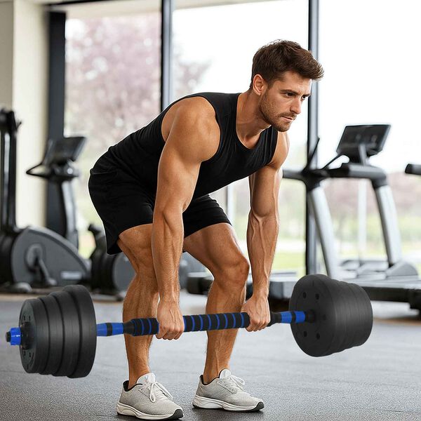 vidaXL Conjunto de Halteres 4 em 1 Preto e Azul 121 x 19,5 x 19,5 cm