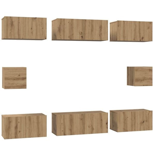 vidaXL Conjunto de m&oacute;vel de TV 8 pcs Carvalho Artesanal