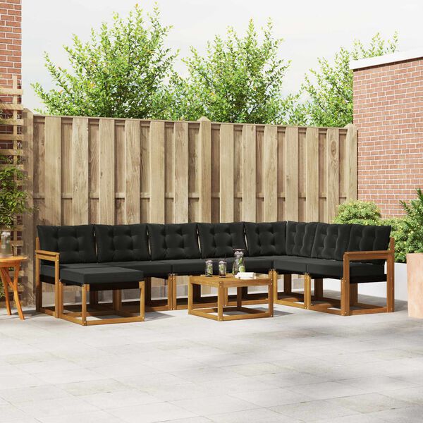 vidaXL Conjunto de Sof&aacute;s para Exterior 9 pcs Natural e Preto