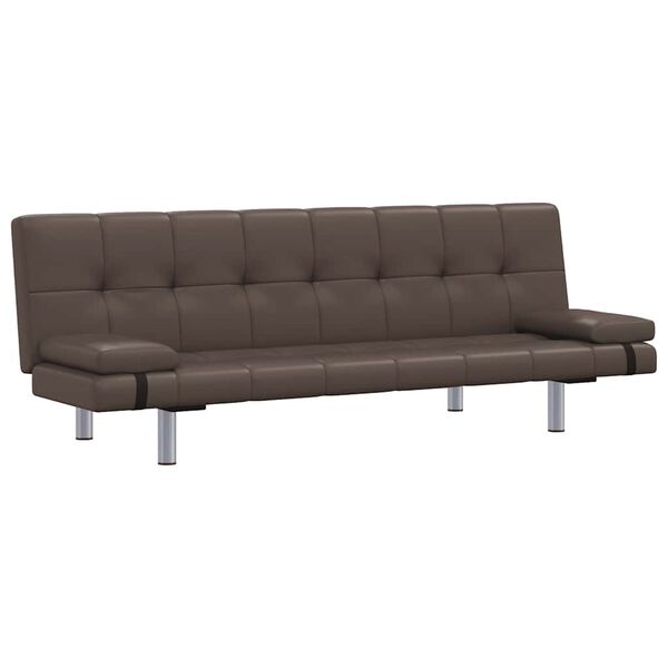 vidaXL Sof&aacute;-cama com 2 almofadas couro artificial castanho