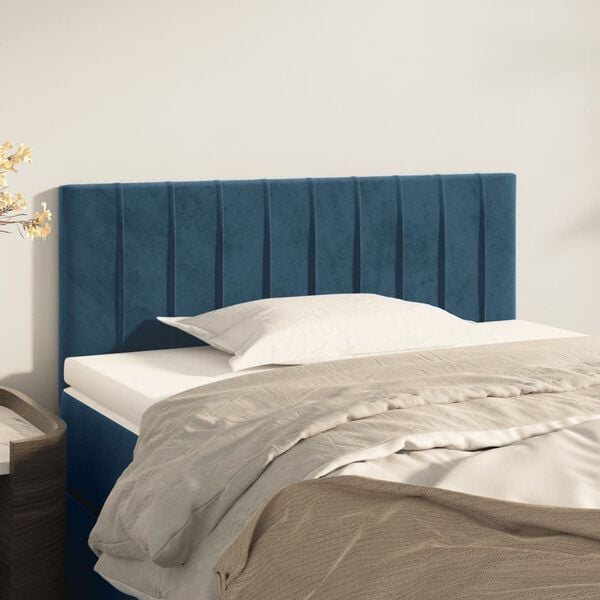 vidaXL Cabeceira de cama veludo 100x5x78/88 cm azul-escuro