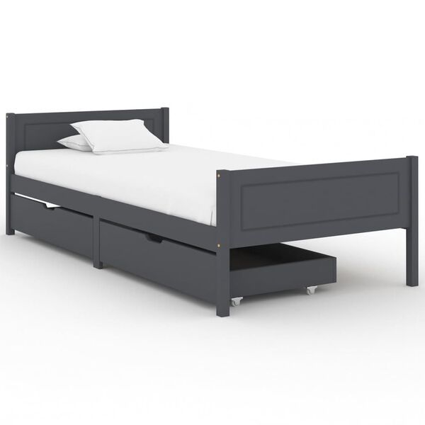 vidaXL Estrutura cama c/ 2 gavetas 90x200 cm pinho maci&ccedil;o cinza-escuro
