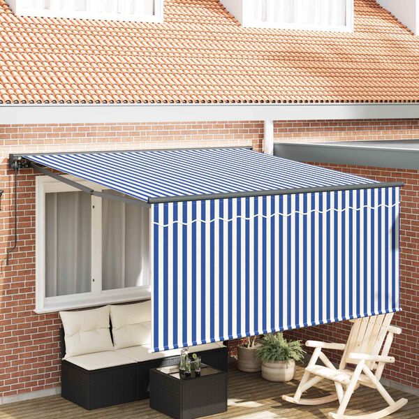 vidaXL Toldo Retr&aacute;til Azul e Branco 300 x 250 cm Poli&eacute;ster e Alum&iacute;nio
